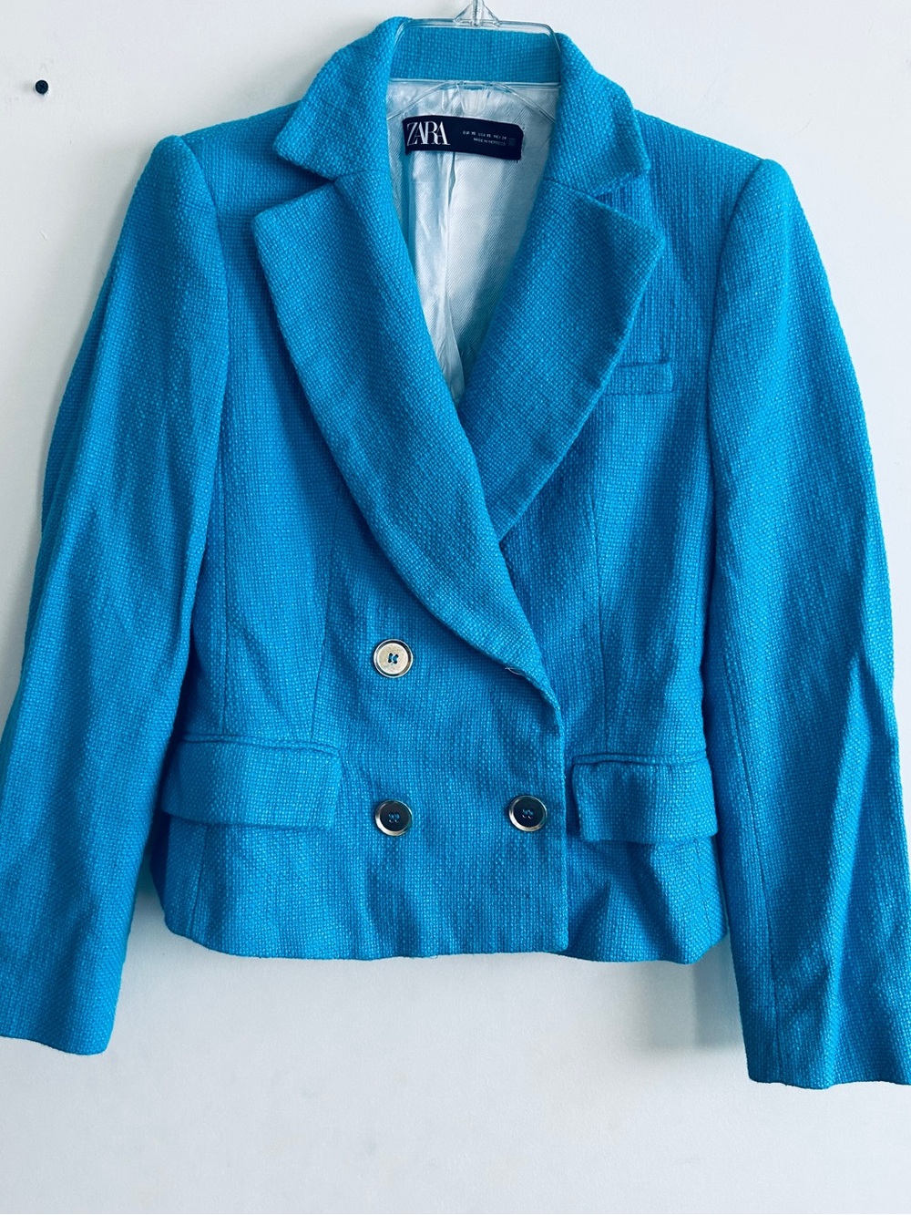 Zara Bright Turquoise Double-Breasted Blazer